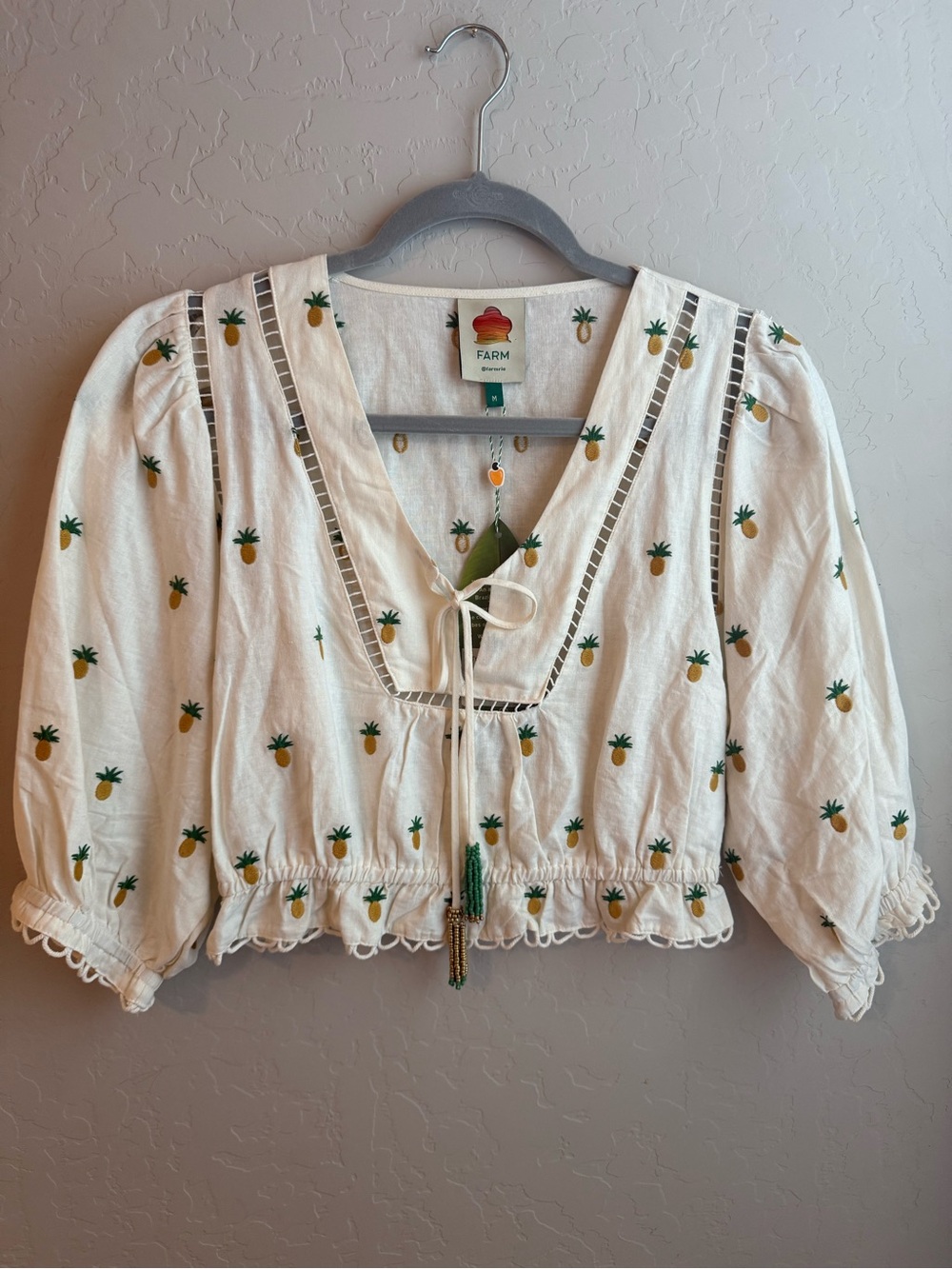 NWT FARM Rio Pineapple Embroidered Blouse